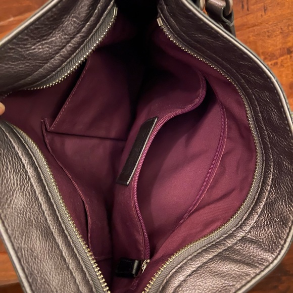 Leather Coach crossbody purse in a pewter color. - Picture 3 of 8